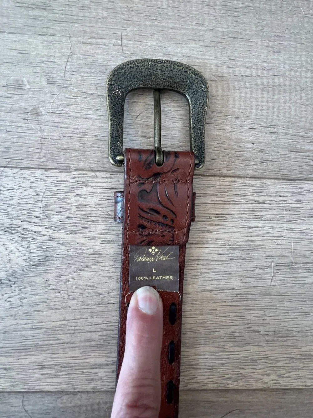 Patricia Nash Amelia Tooled Leather Belt - Brown - Size L (EUC)